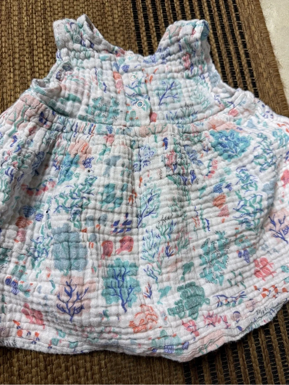 Baby Two-Piece Muslin Set in White with Aqua & Coral Floral Print